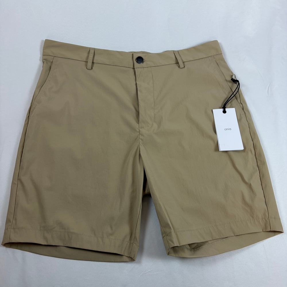 Onia Mens 4-Way Stretch Hybrid Walk Short 7 Inch Sand Tan MBS77-01STA Size 32